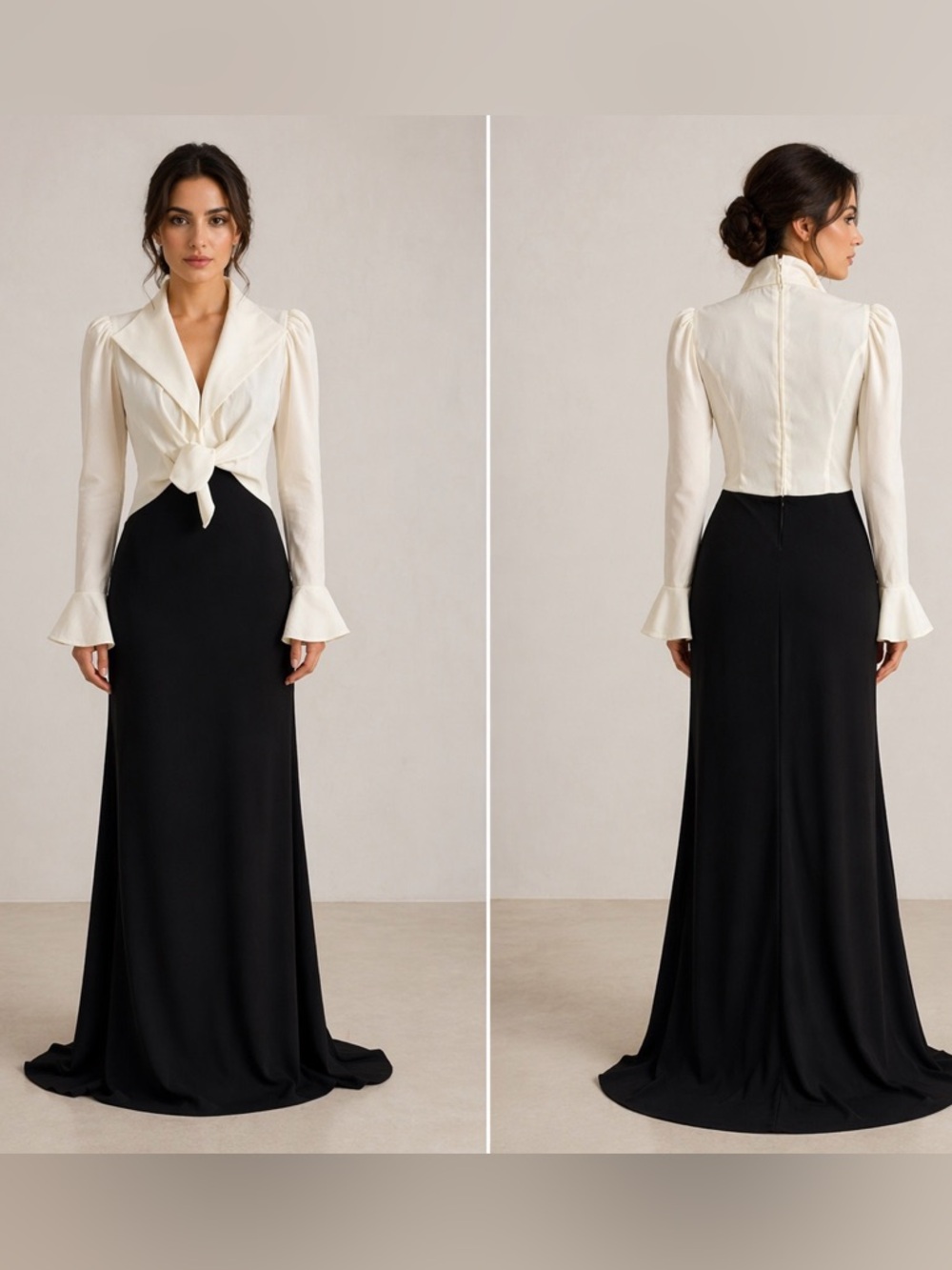 Tadashi Shoji evening dress  with Ivory Top with Black skirt size 6